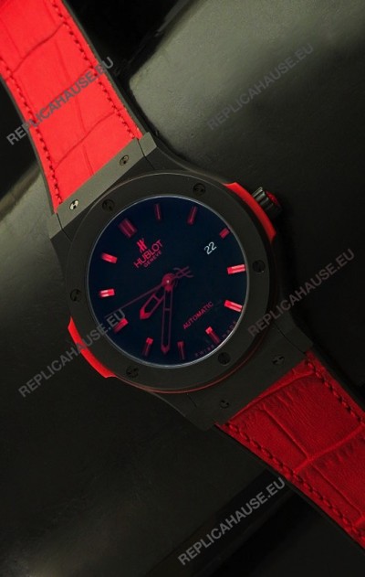 Hublot Big Bang Classic Fusion Ceramic Case Watch in Red Strap