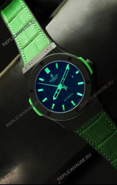 Hublot Big Bang Classic Fusion Ceramic Case Watch in Green Strap