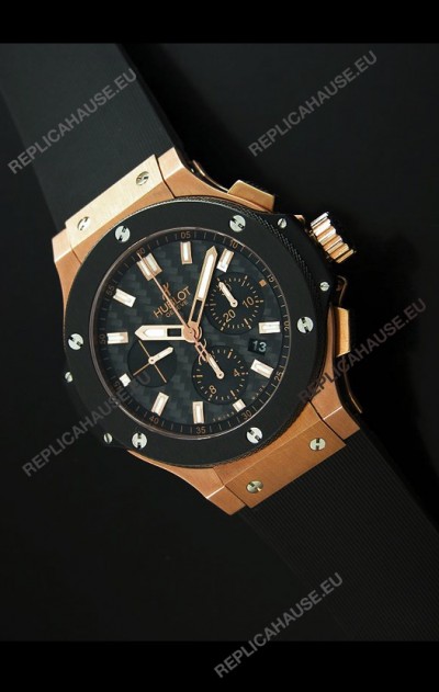 Hublot Big Bang Pink Gold Swiss Replica Watch - 1:1 Mirror Replica Carbon Dial
