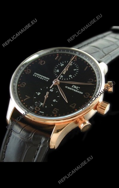 IWC Portuguese Chronograph Swiss Replica Watch in Black Dial