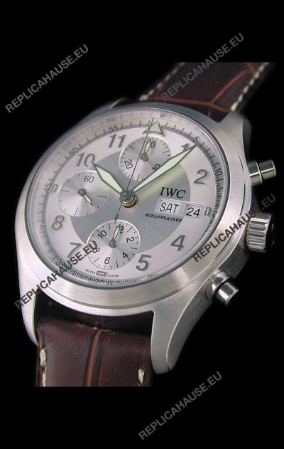IWC Der Flieger Chronograph Swiss Replica Watch in Silver White Dial