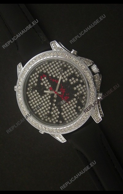 Five Time Zones J&C Imitations Japanese Watch in Full Diamonds