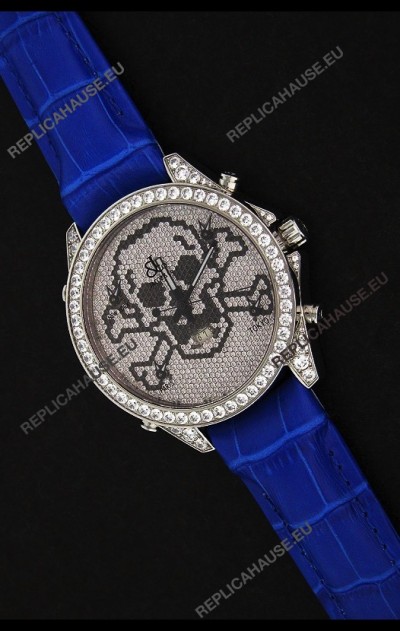 Five Time Zones J&C Skull Japanese QuartzÂ in Full Diamonds