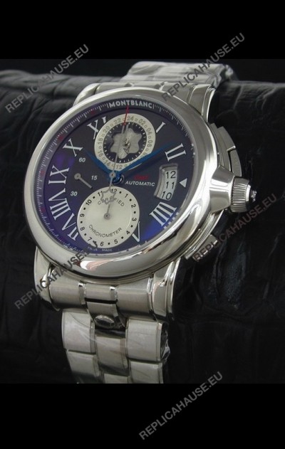 Mont Blanc Meisterstuck Star GMT Swiss Watch in Black Dial
