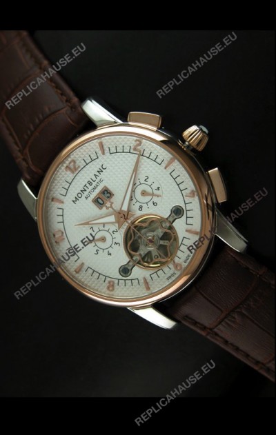 Mont Blanc Flying Tourbillon Japanese Replica Watch with Gold Bezel
