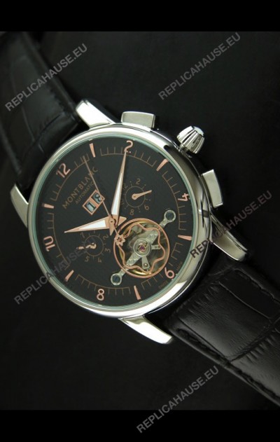 Mont Blanc Flying Tourbillon Japanese Replica Watch in Black Dial