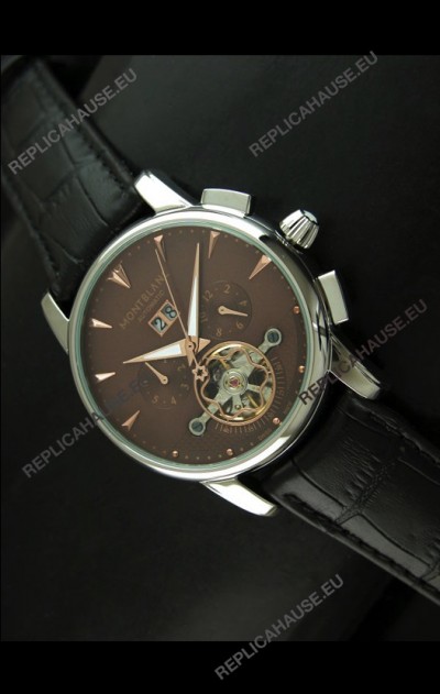 Mont Blanc Flying Tourbillon Japanese Replica Watch in Brown Dial
