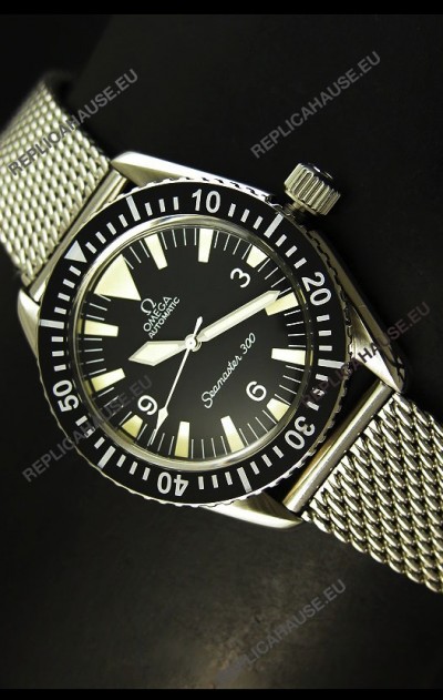 Omega Seamaster 300 Black Dial Swiss Watch with Mesh Strap