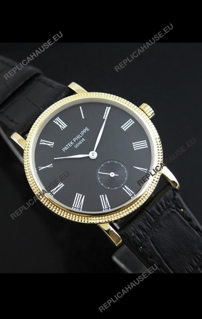 Patek Philippe Calatrava Japanese Manual Hand Wind Watch in Black Dial