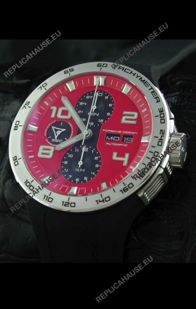Porsche Design Flat Six P'6340 Swiss Chronograph Watch in Red Dial