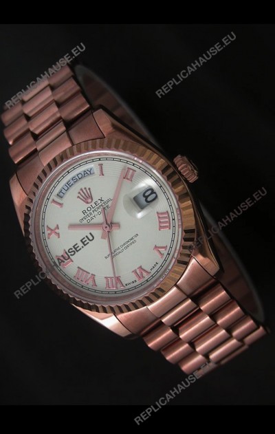 Rolex Day Date Japanese Rose Gold Watch in White Dial