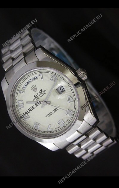Rolex Day Date Japanese Replica Steel Watch in Arabic Markers