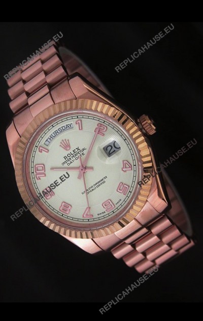 Rolex Day Date Japanese Replica Steel Watch in Arabic Markers