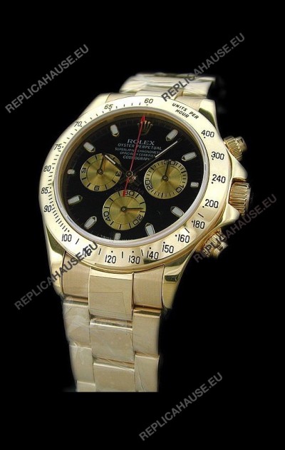 Rolex Daytona Swiss Replica Gold Watch in Black Dial