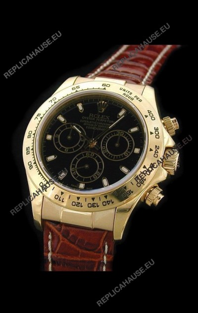 Rolex Daytona Cosmograph Swiss Replica Gold Watch in Black Dial