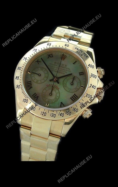 Rolex Daytona Cosmograph Swiss Replica Gold Watch in Color Mother of Pearl