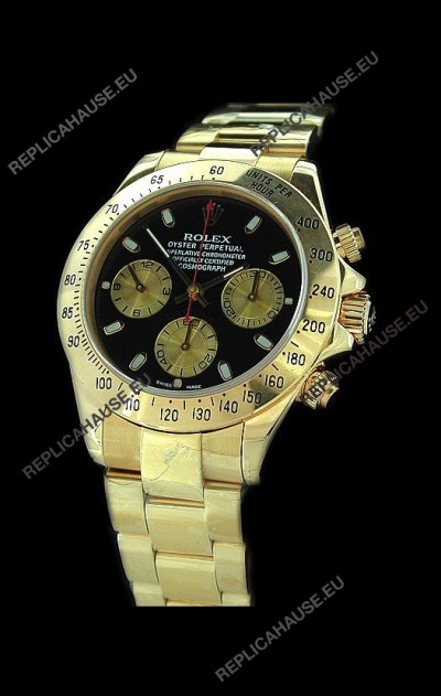 Rolex Daytona Cosmograph Swiss Replica Gold Watch in Black Dial