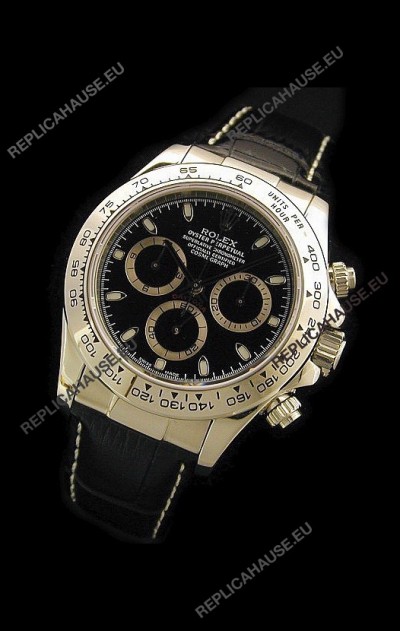Rolex Daytona Cosmograph Swiss Replica Gold Watch in Black Dial
