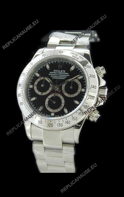 Rolex Daytona Cosmograph Swiss Replica Steel Watch in Black Dial