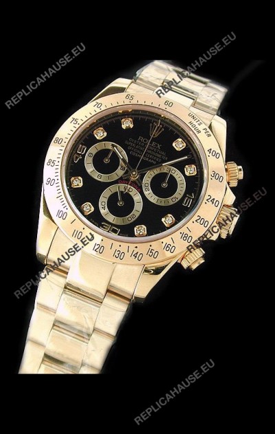 Rolex Daytona Cosmograph Swiss Replica Gold Watch in Black Dial