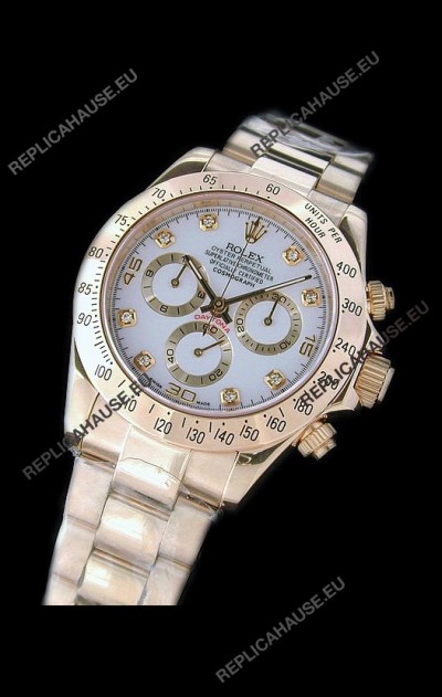 Rolex Daytona Cosmograph Swiss Replica Gold Watch in White Dial