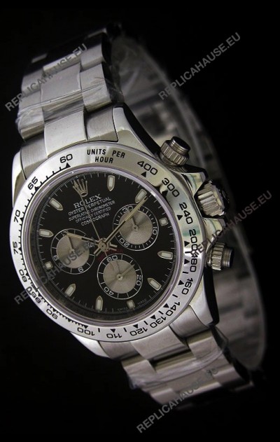 Rolex Daytona Cosmograph Swiss Replica Steel Watch in Black Dial