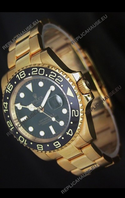Rolex GMT Master II Swiss Replica Gold Watch in Black Dial