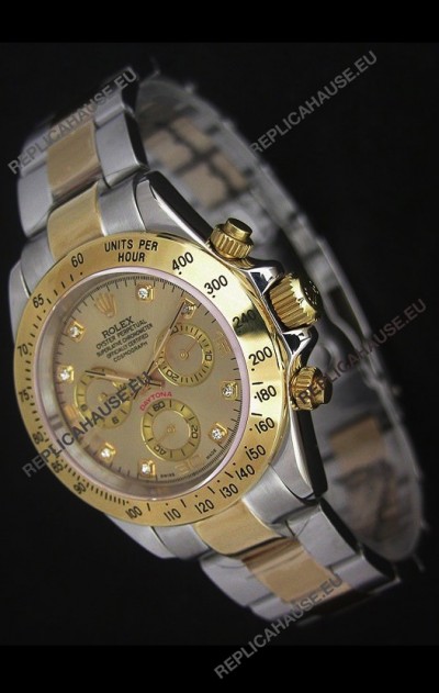 Rolex Daytona Japanese Replica Two Tone Gold Watch in Golden Dial