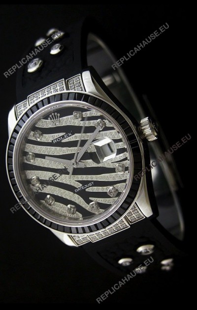 Rolex Datejust Mens JapaneseÂ Replica Leopard Watch in Diamand Markers