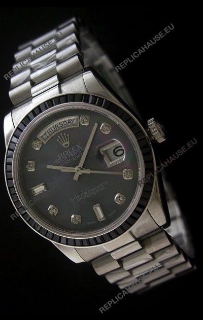 Rolex Day Date 2008 Japanese Replica Watch in Mop Black Dial