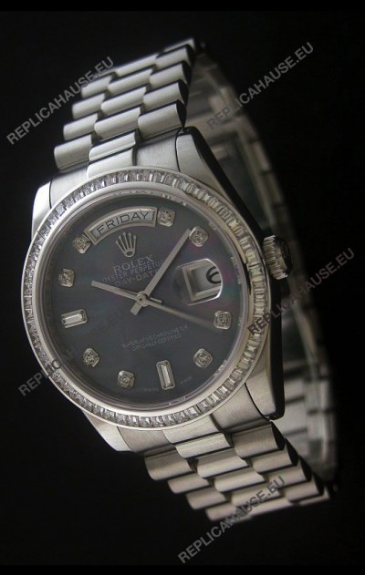 Rolex Day Date Just JapaneseÂ Replica Watch in Mop Black Dial