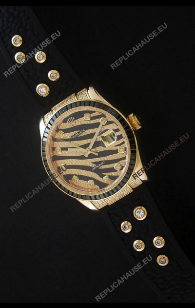RolexÂ DateJust Rose Gold Diamond Japanese Replica Watch