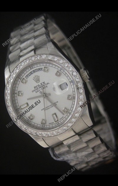 Rolex Day Date Just JapaneseÂ Replica Watch in Full Diamond Bezel