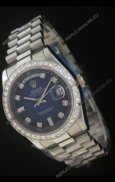 Rolex Day Date Just JapaneseÂ Replica Watch in Dark Blue Dial