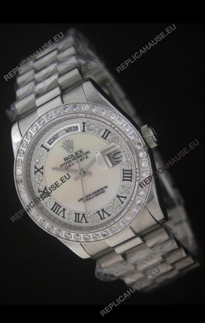 Rolex Day Date Just JapaneseÂ Replica Watch in Mop Scream White Dial