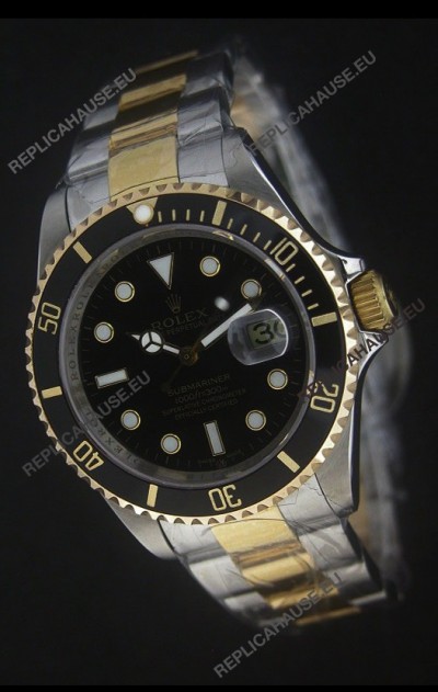 Rolex Submariner Oyster Perpetual Two Tone Watch in Black Ceramic Bezel