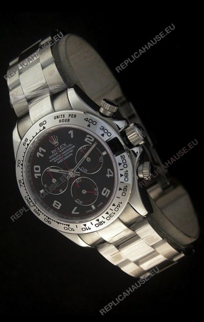 Rolex Daytona Cosmograph Swiss Replica Stainless Steel Watch in Black Dial