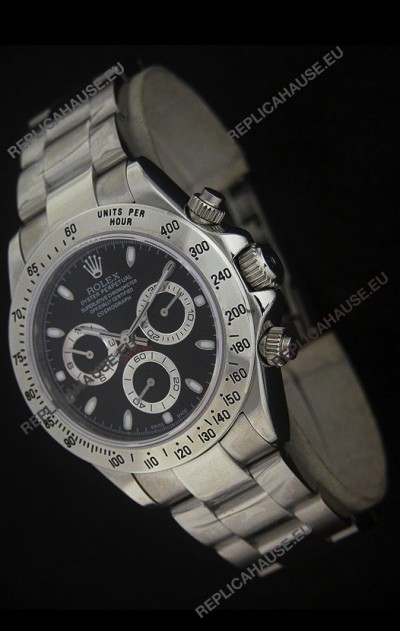 Rolex Daytona Japanese Replica Steel Watch in Black Dial