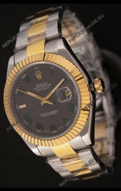 Rolex Day Date Just JapaneseÂ Replica Two Tone Gold Watch in Grey Dial