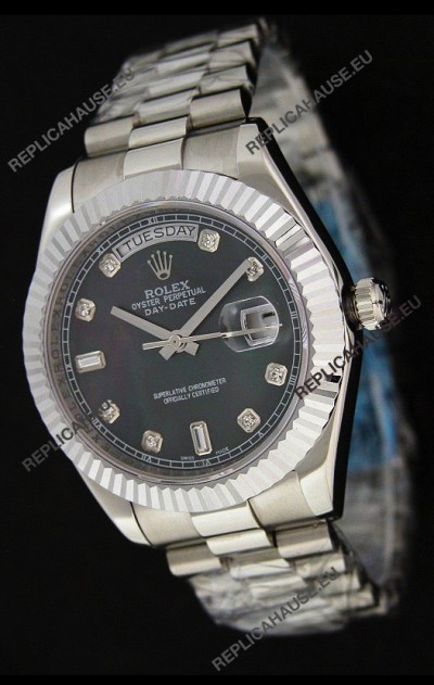 Rolex Oyster Perpetual Day Date Japanese Replica Watch in Black Mother of Pearl Dial