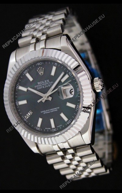 Rolex DateJust Japanese Replica Watch in Black Mother of Pearl Dial