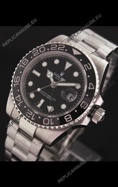 Rolex GMT Master II Swiss Replica Steel Watch in Black Dial