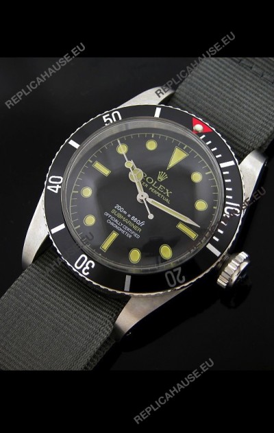 RolexÂ Submariner Swiss Replica Watch in Domed Crystal Green Nylon Strap
