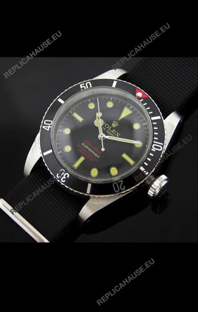 RolexÂ Submariner Swiss Replica Watch in Domed Crystal Black Nylon Strap