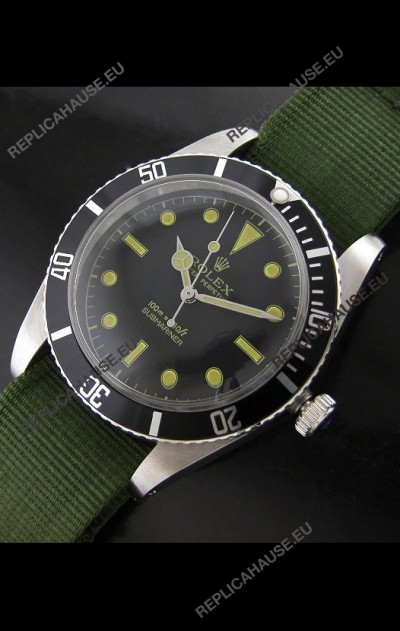 RolexÂ Submariner Swiss Replica Watch in Domed Crystal Green Nylon Strap