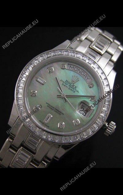 Rolex Oyster Perpetual Day Date Japanese Replica Watch in Green Mother of Pearl Dial 