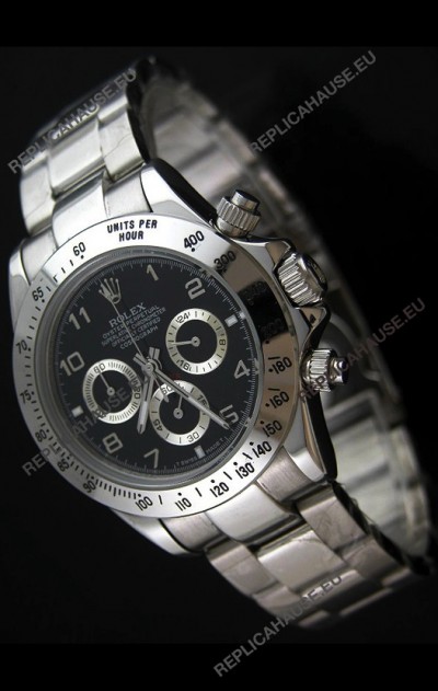 Rolex Daytona Cosmograph Swiss Replica Stainless Steel Watch in Black Dial