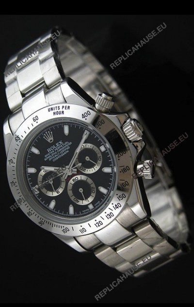 Rolex Daytona Japanese Replica Steel Watch in Black Dial