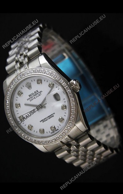 Rolex DateJust Japanese Mens Replica Silver Watch in Diamond Markers