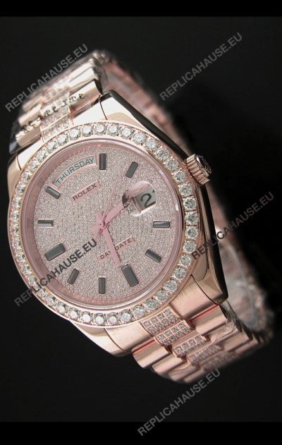 Rolex Day Date Japanese Automatic Rose Gold Watch in Ruby Stick Markers